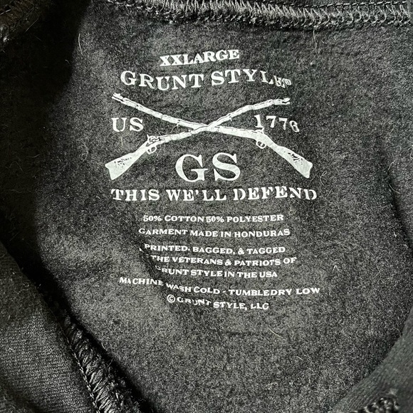 Grunt Style Black Hoodie with White Print - Picture 3 of 5